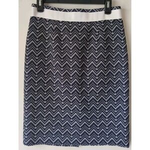 Brooks Brothers Pencil Skirt Navy‎ Blue White Cotton Blend Knee Length Size 2
